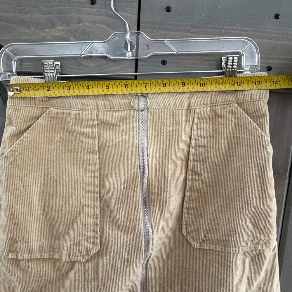 Y2K Simplee Apparel Tan Corduroy Mini Skirt Zip Front Cabincore Size M - Picture 6 of 7